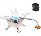 Estufa de camping plegable Piezo Encendido Fuego Feroz, válvula Reguladora de Fuego con Manguera de gas, Estufa de mochilero con Bolsa para al Aire Libre, camping, senderismo y picnic