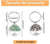 36Pcs 9 Styles Tree of Life Keychain Crystal Stones Handmade DIY Keychain Charm Pendant Gemstones Key Chain Charm