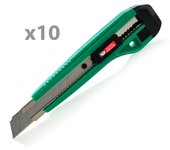 Cutter Grande Auto Bloqueo, (incluye 10 cuchillas extra) con Cuerpo de plástico y sistema de cremallera metálica. Cuchilla 18 mm -  Gran calidad y duración con seguridad fabricado por SDI distribuido por Office Box.