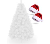 KingnetStore - Arbol de Navidad, Arbol Navidad Blanco Pino , Altura 60 90 120 150 180 210 CM Soporte Metálico/Plástico +2 Gorros de Navidad Blanco Rojo Franela