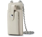 Monedero para teléfono móvil para mujer, cartera cruzada de cuero genuino, tarjetero, cartera con cadena de metal, color blanco