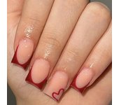 24PCS Short Square Pink Nails Fingertip French Trim White Press On Nails Love Design Candy Color Cute Nails Cheap Nails
