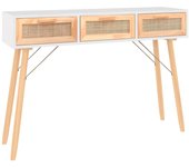 vidaXL Mesa consola madera pino maciza ratán natural 105x30x75 cm Blanco, Negro, Marrón Mesa de sofá Mesa de Entrada para Salón Consola de Entrada Mueble Recibidor Mesita Mesa auxiliar Salon
