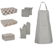 vidaXL Set de Paños Manoplas Horno Agarradores Toallas 15 pzas Algodón Color Negro,  Gris, y mas