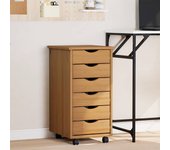 vidaXL Cajonera con ruedas MOSS madera maciza de pino en color Blanco/Marrón miel/Gris y más