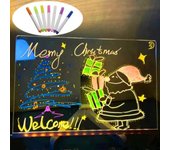 Pizarra acrílica borrable en seco con luz, tablero de notas LED con colores, tablero de mensajes acrílico LED, tablero de dibujo LED para niños, tablero de borrado en seco iluminado con soporte y bolígrafo de 7 colores