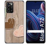 Funda Silicona para ZTE Blade A72 diseño Corazones Madera Dibujos