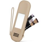 Soporte de brochas de maquillaje de silicona con cordón, caqui - Estuche portátil organizador para viajes y herramientas de maquillaje