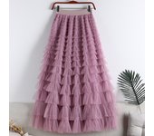 2025 New Mesh mosaic cake  spring, summer, autumn and winter new mid-length A-line long fluffy gauze skirt
