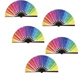 Paquete de 5 abanicos plegables grandes de 28 cm (2025), ideales para bailar en línea, ideal para eventos y fiestas (arcoíris).