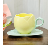 Lovely Tulip Drinking Cup with Saucer Ceramic Tulip Shaped Teacup Creative Vintage Mug Home Afternoon Tea Cappuccino Tableware
