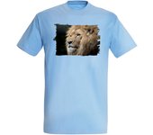 MERCHANDMANIA CAMISETA AZUL CIELO leon majestuoso salvaje selva savana feroz fiera moda verano tshirt