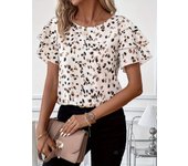 Summer Women Elegant Print Shirt Casual Fashion Vacation Crew Neck Ruffle Sleeve Tops Clothing