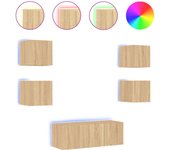 vidaXL Muebles TV pared con LED 6 piezas madera ingeniería, Mueble de Salon, Mueble TV, Mueble TV salon, Mesa de TV, Mueble tele