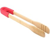 Pinzas de madera, utensilios de cocina con mango de sílice (rojo)