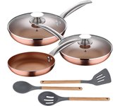 San Ignacio Set 5 Piezas Sartenes Aluminio Prensado Inducción + 3 Utensilios Silicona Madera