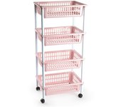 Shoppe house - Carrito verdulero Modelo PLFT de plástico con 4 Niveles y Ruedas, cestas apilables portaobjetos, Frutas, Verduras, Cocina, baño (Rosa - 85 x 40 x 30 cm)