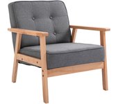 HOMCOM Butaca de Salón Moderno Sillón Individual Tapizado en Lino con Asiento Acolchado y Marco de Madera para Oficina Dormitorio Carga 200 kg 70x64,5x74 cm Gris