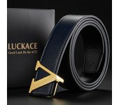 LUCKACE Design Belt For Men Fashion Women Luxury Letter Smooth Buckle Belts Alloy V Buckle Belts Leather Belts Gifts Waist