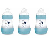 MAM Pack de 3 Biberones Anticólicos Patentado, Tetina de Silicona Skinsoft Ultrasuave, 160 ml, 3 Unidades, Azul, Colección Colours of Nature, Superficie Mate