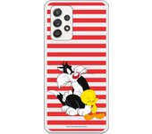Funda original compatible con Samsung Galaxy A52 - Sylvestre y Piolin Franjas Rojas