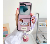 Cartoon PU Leather Phone Case for Samsung Galaxy Z Flip 6 5 4 3 Flip6 Flip5 Flip4 Flip3 5G Wrist Strap Hinge Protective Cover