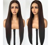 13x6 Synthetic Lace Front Wigs Long Straight Wigs Pre Plucked Free Part Natural Black Lace Frontal Wigs Put On Go Glueless Wigs