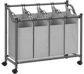 SONGMICS Cesto para Ropa Sucia con Ruedas, Carrito para Lavandería con 4 Bolsas Extraíbles, Cesta Ropa, Carro de Ropa, para Cuarto de Lavado, Dormitorio, Baño, 4 x 35 L, Negro/Gris/Beige