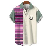 Hawaiian Shirt For Men Ethnic Beach Tees Casual Checkered Stripes Short Sleeve Button Down 3d Printed Men's Clothing