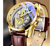 2024 New Men Watch Skeleton Quartz Wristwatch Gold Skeleton Retro Man Watch Top Brand Luxury Clock Mens Watches Reloj Hombre