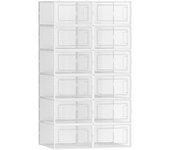 SONGMICS Cajas de Zapatos Plástico, Juego de 12 Organizadores de Almacenamiento, Caja Zapatero Plástico Plegable y Apilable para Zapatillas hasta talla 44, Transparente y Blanco/Transparente y Azul Carbón/Transparente y Verde Laurel