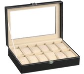 VANSIHO Hot Sale Multiple Slots Watch Box  Display Case Glasses Organizer Storage PU Leather for Men and Women