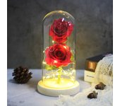 Two Roses Beauty And The Beast Red Rose In A Glass Dome On A Wooden Base Rose Lamp For Valentine's Day Christmas Gift Home Decor