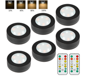 3/6Pcs Black Round LED Under Cabinet Closet Light Furniture Dimmable Wardrobe Lamp CCT WWCW 3000K 4000K 6500K Remote Control