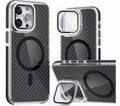 Suitable for IPhone12 13 14 15 16PRO PROMAX 14 15 16PLUS Dual Color Carbon Fiber Lens Cover Bracket High Transparency Phone Case