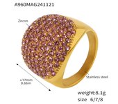 Encanto Un anillo de acero de titanio Gypsophila con circonita con incrustaciones a mano, joyería galvanizada de lujo de alta calidad 316L anillos de acero inoxidable para mujer Bling Cubic Zirconia turquesa mujeres anillos redondos