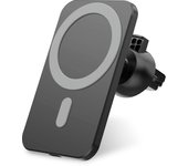 DAM. Cargador inalámbrico Qi para coche, con soporte magnético y enganche para rejilla. Compatible con Magsafe para iPhone 12 /13/14. Conexión Tipo C. 6,3x6,3x9,4cm