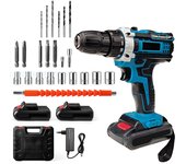 Taladro de impacto inalámbrico, destornillador eléctrico, taladro percutor de mano recargable, herramienta eléctrica, 32 destornilladores de torsión con 2 baterías