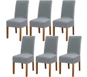 Juego de 6 fundas para Sillas, fundas elástica, extraíbles y lavables para sillas de Comedo, decoración de Bodas en Hoteles (GRIS)