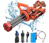 Gatling Pistola de agua eléctrica, pistola de agua eléctrica de doble cañón, emisión de luz, módulo de batería recargable incluido, pistola de agua eléctrica para adultos y niños (naranja)