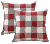 Navidad Mantas Alfajadas Tapas 18x18 pulgadas Rojo Blanco at Cuadros Fundas de cojín Algodón Lino Granja(2PCS)