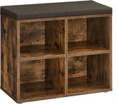 VASAGLE Banco Zapatero, Organizador Zapatero con 4 Compartimentos y 2 Estantes Ajustables, Asiento Acolchado, Compacto, para Entrada, Pasillo, Armario, Marrón Rústico/Blanco Nube