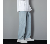 2023 New Korean Men's Casual Long Jeans Classic Man Straight Denim Wide-leg Pants Solid Color Light Blue Grey Black 3XL