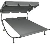 Tectake - Tumbona doble  Estructura robusta de metal  Con parasol plegable  Fácil y rápido montaje  Para interiores y Exteriores  Para 2 personas