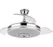 IluminaShop - Ventilador de Techo LED Bluetooth 72W Niquel Motor DC Verano e Invierno 3000+4000+6000+RGB con Mando a Distancia y Palas Retractiles