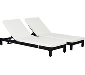 Outsunny Set de 2 Tumbonas de Ratán Chaise Longue con Cojines Acolchados Cubierta Impermeable Silla para Exterior Jardín Patio Terraza