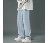 Korean Men's Casual Hip Hop Long Baggy Jeans Classic Man Straight Wide Leg Denim Pants Light Blue Grey Black Streetwear Trousers