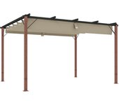 Outsunny Pérgola con Techo Retráctil Pérgola de Aluminio 4x3 m Cenador con Tela de Poliéster Anti-UV Resistente al Agua Pabellón para Jardín Patio Terraza Exterior Natural y Café