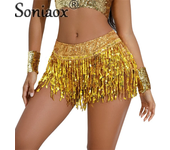 Fashion Tassel Sequin Decoration Shorts Ladies Stage Performance Clothes Latin Dance Skirt Solid Color Women's Bar Wear 2023 New