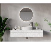 Vente-unique - Espejo de baño redondo con luz antivaho y borde dorado - D60 cm - PEONIA